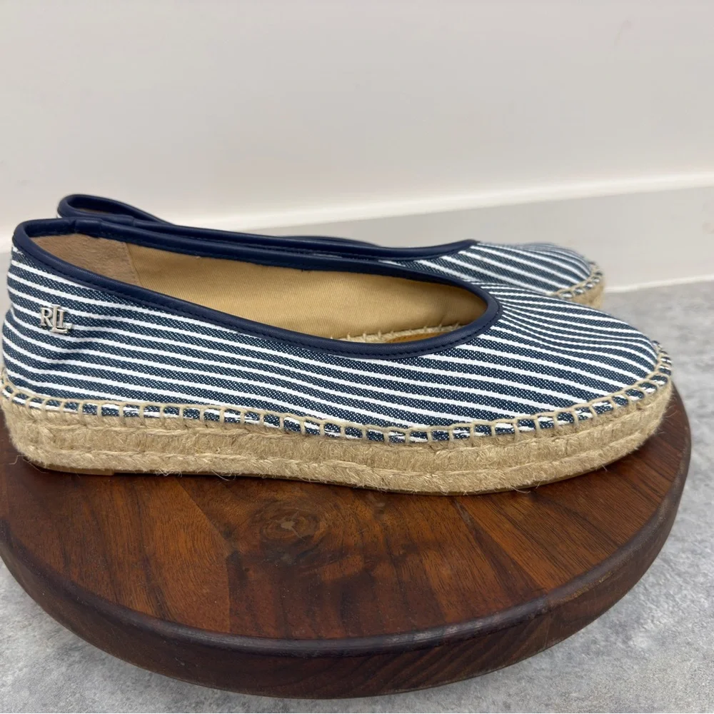 The Lauren‎ Ralph Lauren Luize Striped Canvas Ballet Espadrille Sz 7